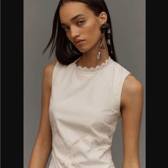 By Anthropologie sleeveless poplin white lace mini dress - Picture 2 of 7